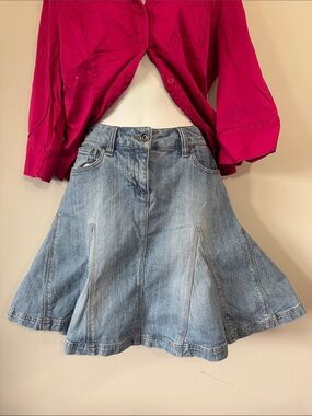 1999 Contrast Y2K Denim Midi A-Line Skirt